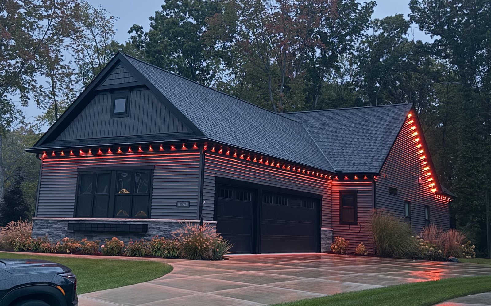 The same home lit all red